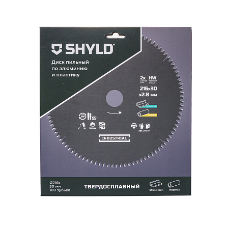 Диск пильный по алюминию и пластику SHYLD твердосплавный 216х30 мм, 100 зубьев(20670)