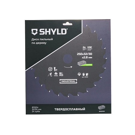 Диск пильный по дереву SHYLD твердосплавный 250х32/30 мм, 24 зуба(20230)