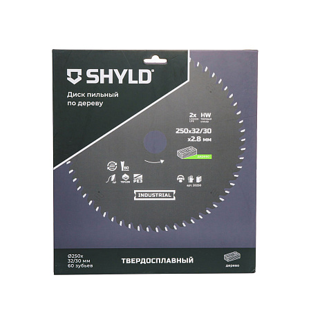 Диск пильный по дереву SHYLD твердосплавный 250х32/30 мм, 60зубьев(20250)