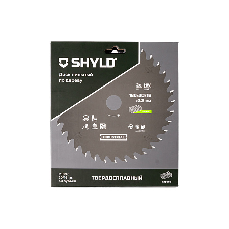 Диск пильный по дереву SHYLD твердосплавный 180х20/16 мм, 40 зубьев(20110)