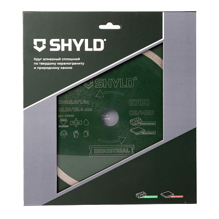 Круг алмазный SHYLD сплошной по твердому керамограниту и природному камню 230х22,23/25,4 мм (30340)
