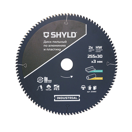 Диск пильный по алюминию и пластику SHYLD твердосплавный 255х30 мм, 100 зубьев(20680)
