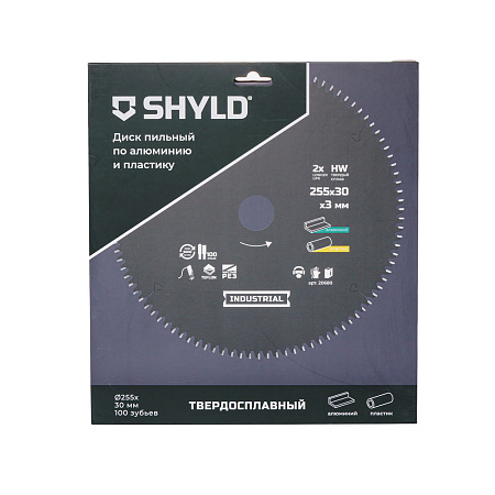 Диск пильный по алюминию и пластику SHYLD твердосплавный 255х30 мм, 100 зубьев(20680)